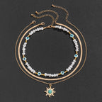 Retro Contrast Color Personality Eye Pearl Turquoise Necklace