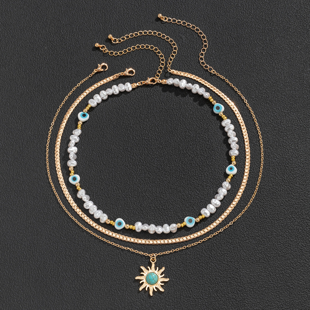 Retro Contrast Color Personality Eye Pearl Turquoise Necklace