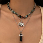 Women's Tassel ethnic style layered flower and leaf necklace, cross-border hot selling crushed stone bead necklace