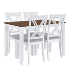 Rustic Minimalist Wood 5-Piece Dining Table Set with 4 X-Back Chairs for Small Places  White