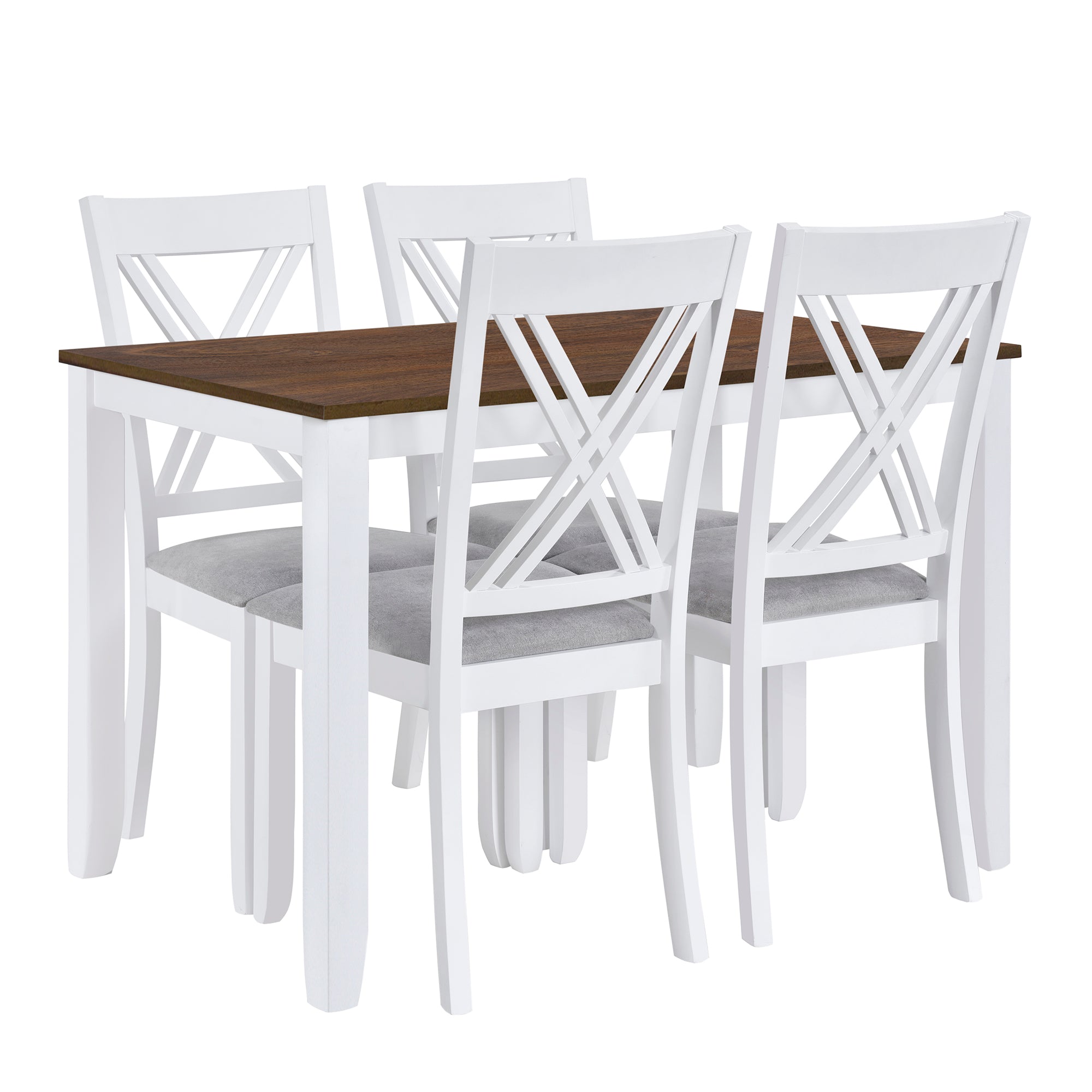 Rustic Minimalist Wood 5-Piece Dining Table Set with 4 X-Back Chairs for Small Places  White