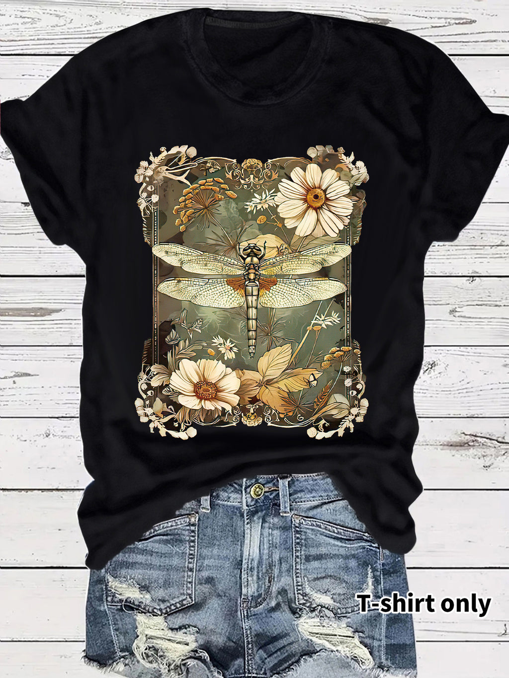 Dragonfly printed short sleeved t-shirt for women