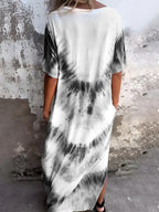 Full Size Pocketed Tie-Dye Short Sleeve Maxi Dress