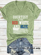 Patriotic Print V-Neck Pullover Short Sleeve