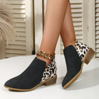 Women's Pointed Thick Heels Back Zipper Boots