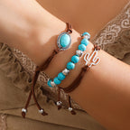 Vintage imitation turquoise collarbone chain niche bead necklace set ethnic style cactus necklace