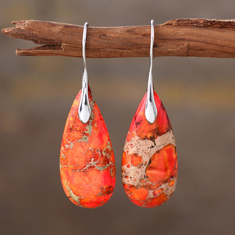 New Bohemian Emperor Stone Water Drop Pendant Earrings Natural Stone Jewelry