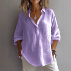 Casual Loose Plus Size V-Neck Long Sleeve Solid Color Shirt for Women