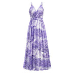 Bohemian printed long skirt with V-neck strap dress