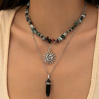 Women's Tassel ethnic style layered flower and leaf necklace, cross-border hot selling crushed stone bead necklace