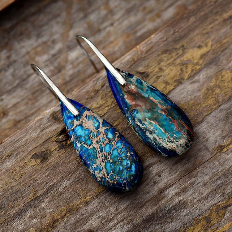 New Bohemian Emperor Stone Water Drop Pendant Earrings Natural Stone Jewelry