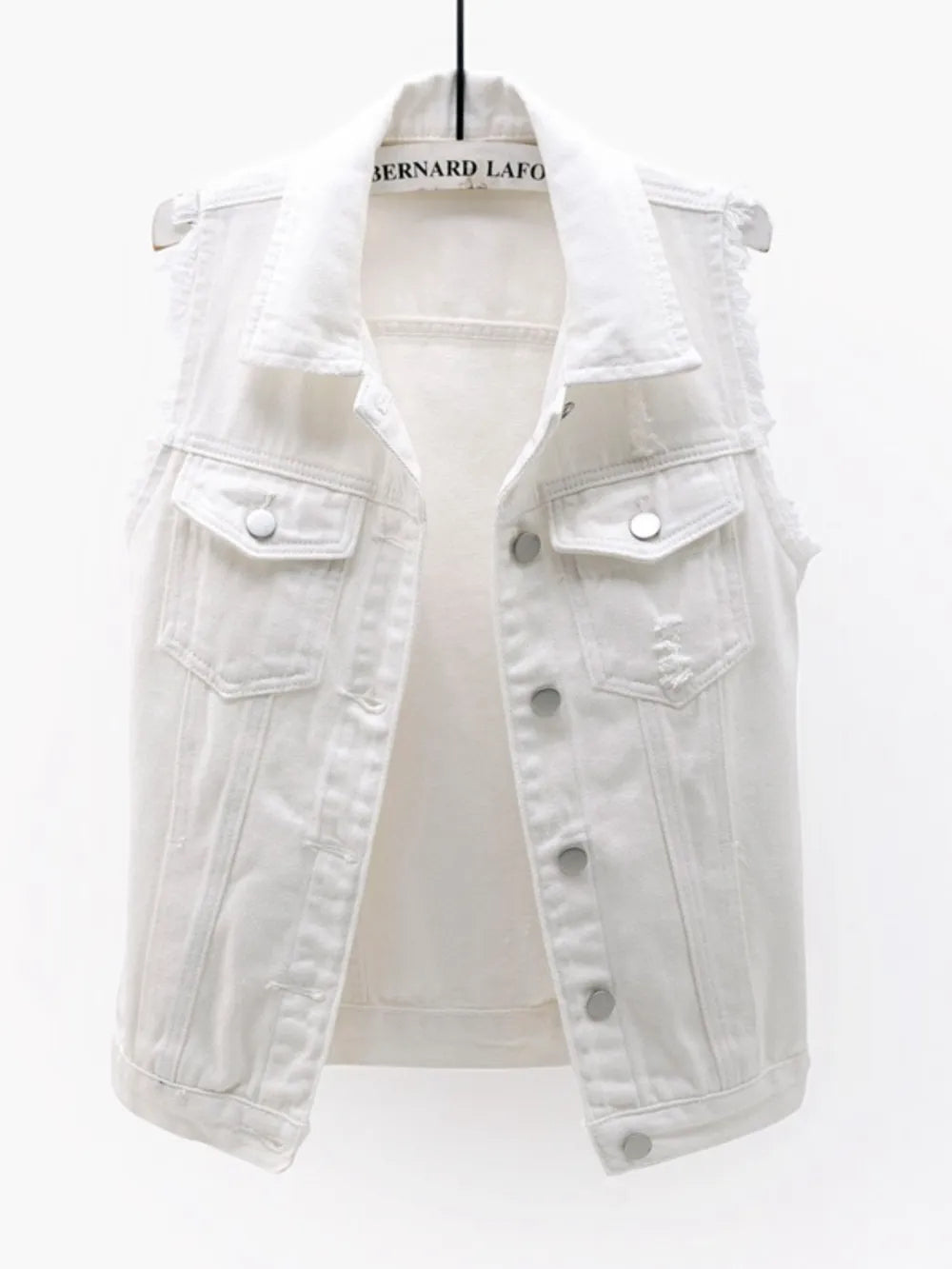 Women's Button Down Raw Hem Sleeveless Denim Jacket Vest