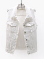 Women's Button Down Raw Hem Sleeveless Denim Jacket Vest
