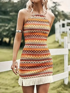 Western Fringe Grecian Neck Dress