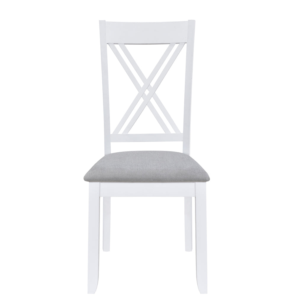 Rustic Minimalist Wood 5-Piece Dining Table Set with 4 X-Back Chairs for Small Places  White