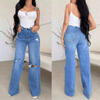 Women's Jeans Loose Casual High Waist Wide Leg Pants Fashion Street Ripped Plus Size Denim