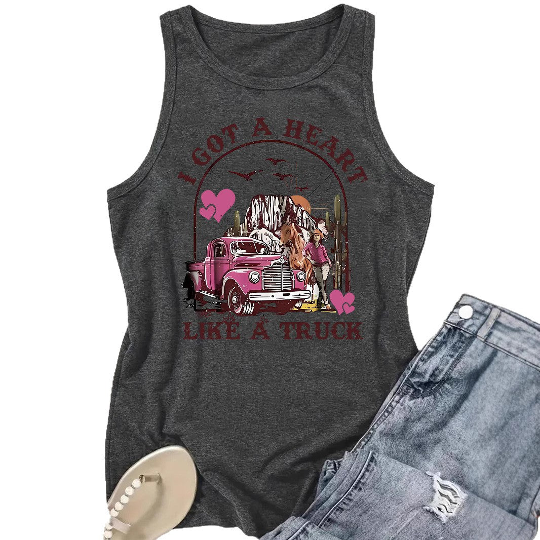 Sleeveless women's western denim style printed tank top
