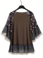 Woman's Blouse Printed Round Neck Half Sleeve Top