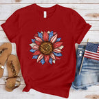Independence Day Sunflower Print USA July 4th Fashion Short Sleeve T-shirt Unisex