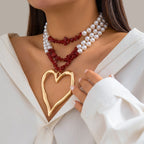 European and American retro multi-layered big love turquoise necklace niche beaded imitation pearl jewelry