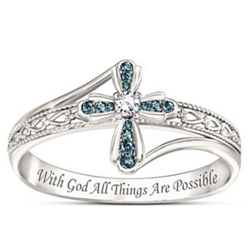 Women's Cross shaped ring with creative hollowed out diamond inlay jewelry