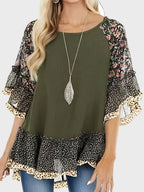Woman's Blouse Printed Round Neck Half Sleeve Top