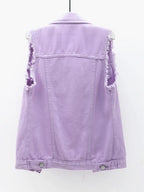 Women's Button Down Raw Hem Sleeveless Denim Jacket Vest