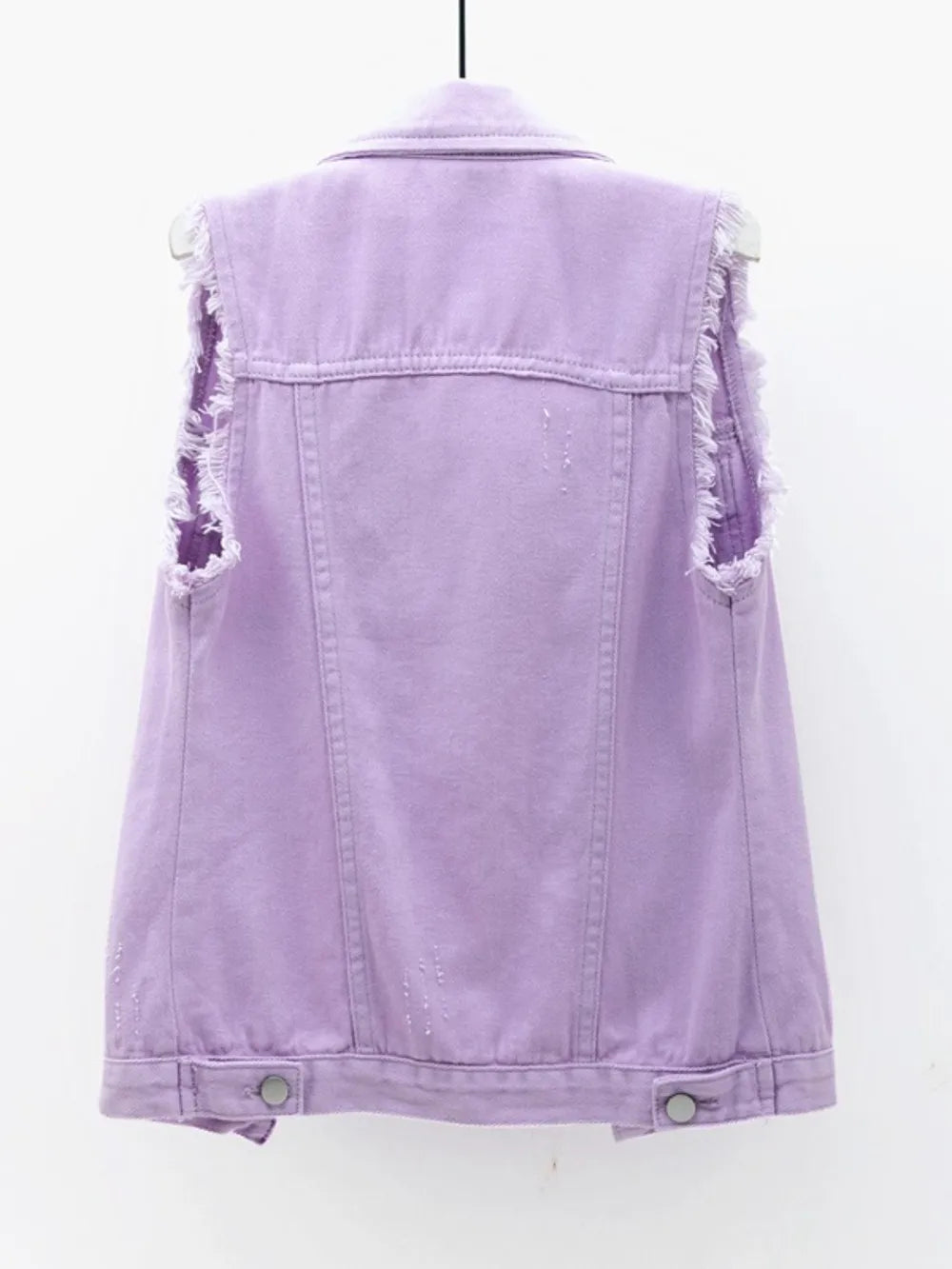 Women's Button Down Raw Hem Sleeveless Denim Jacket Vest