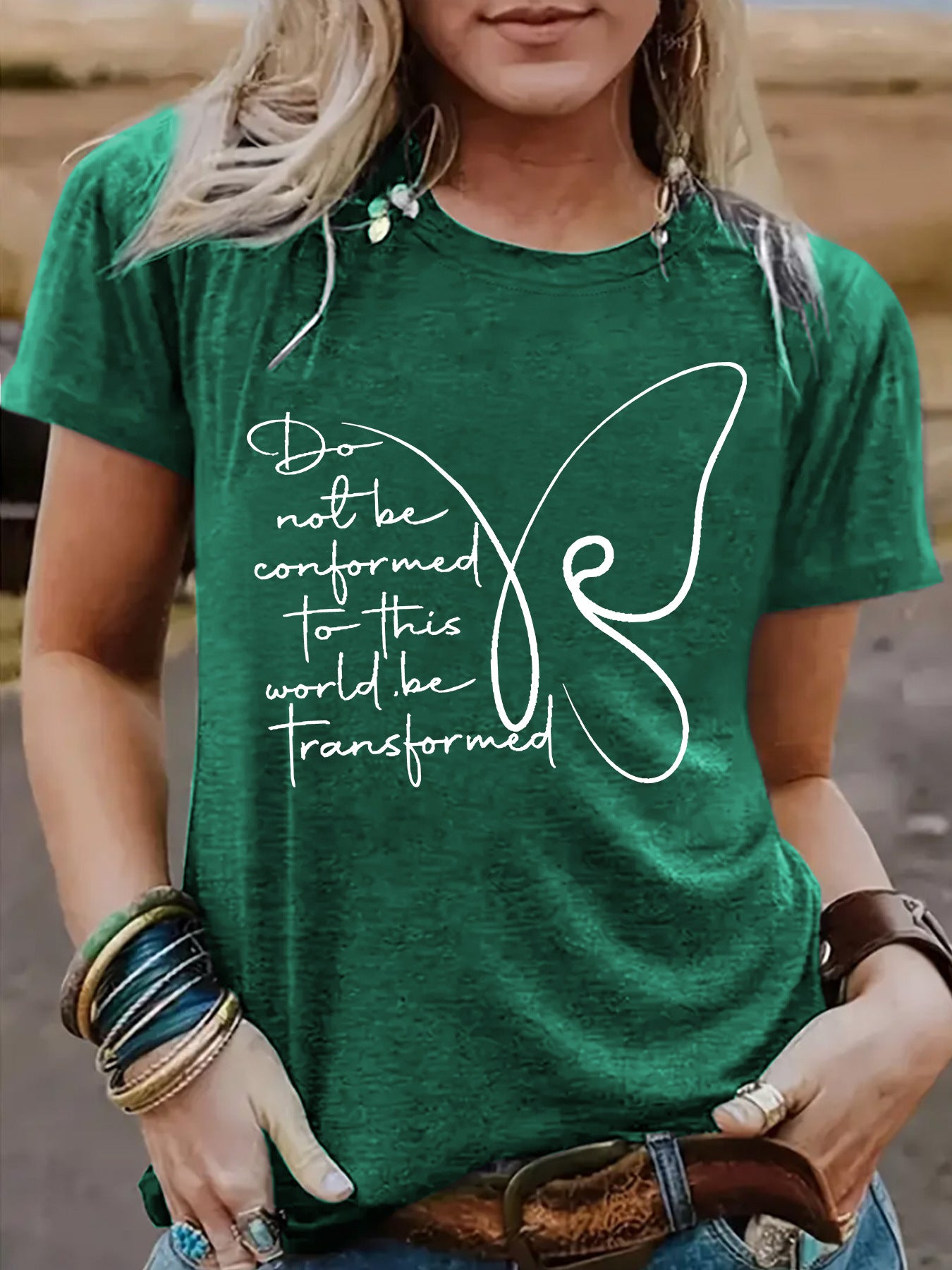 Women's Butterfly round neck short sleeved  T-shirt