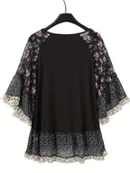 Woman's Blouse Printed Round Neck Half Sleeve Top