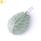 Women's CSJA Tree of Life Necklace Natural Stone Pendant Gold Color Wire Wrap Gem Pink Quartz Tiger Eye Green Aventurine