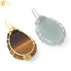 Women's CSJA Tree of Life Necklace Natural Stone Pendant Gold Color Wire Wrap Gem Pink Quartz Tiger Eye Green Aventurine