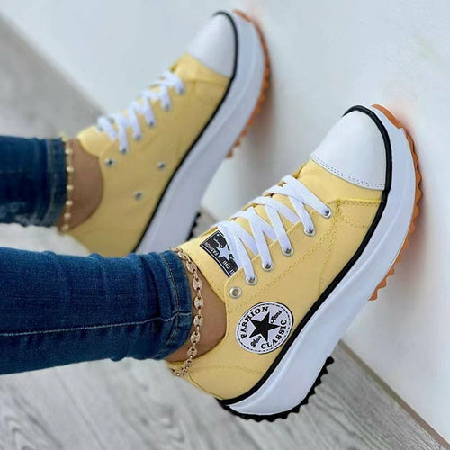 Flat Lace-Up Sneakers Canvas Sport Shoes