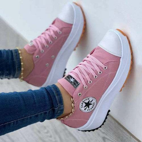 Flat Lace-Up Sneakers Canvas Sport Shoes