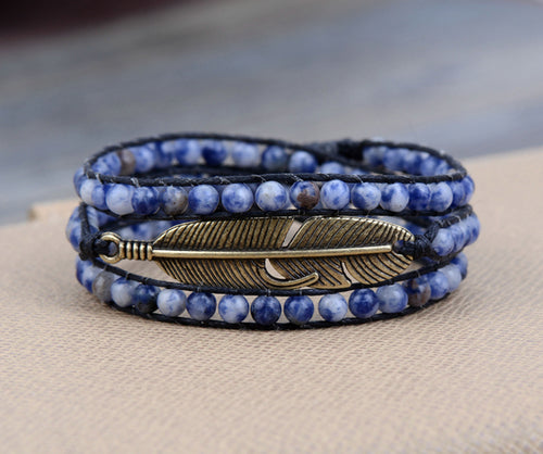 Semi Precious Stone Antique Gold Leaf 3 Strands Bracelet