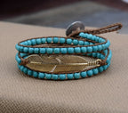Semi Precious Stone Antique Gold Leaf 3 Strands Bracelet