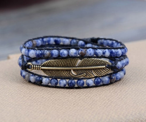 Semi Precious Stone Antique Gold Leaf 3 Strands Bracelet