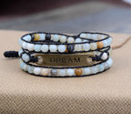 Semi Precious Stone Antique Gold Leaf 3 Strands Bracelet