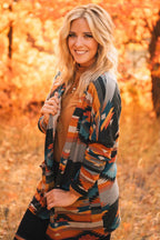 Western Tribal Aztec Print Cardigan Orange