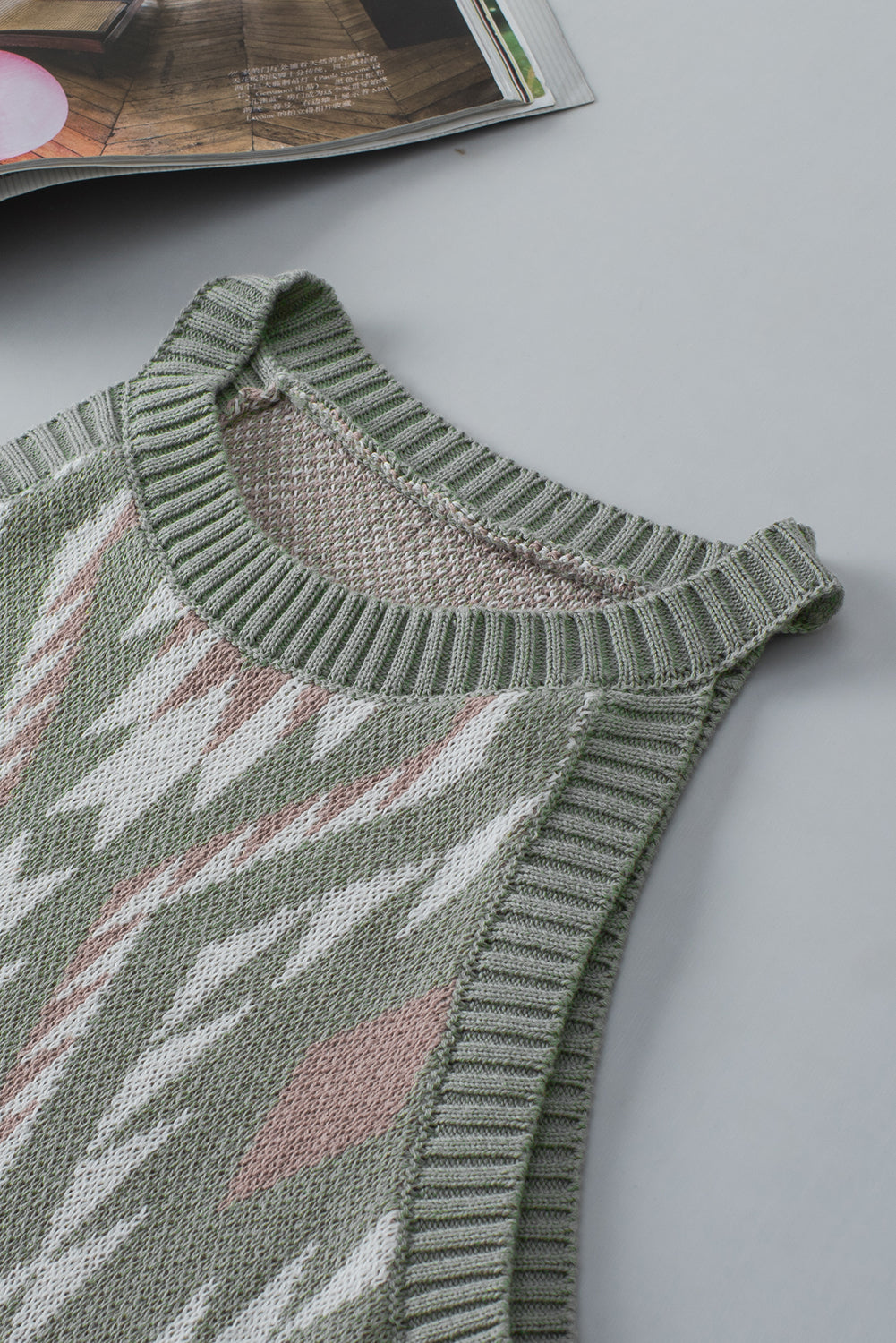Women's Laurel Green Western Tribal Aztec Pattern Knit Sweater Tank Top