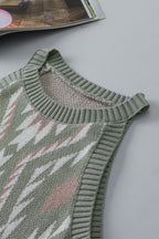 Women's Laurel Green Western Tribal Aztec Pattern Knit Sweater Tank Top