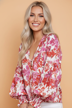 Boho Floral Smocked Puff Sleeve Blouse