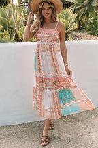 Women's Multicolor Boho Patchwork Print Square Neck Sundress