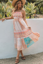 Women's Multicolor Boho Patchwork Print Square Neck Sundress
