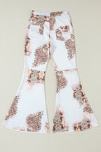 Women's White Western Vintage Print High Waist Bell Pants