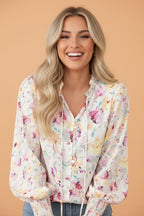 Boho Floral Smocked Puff Sleeve Blouse