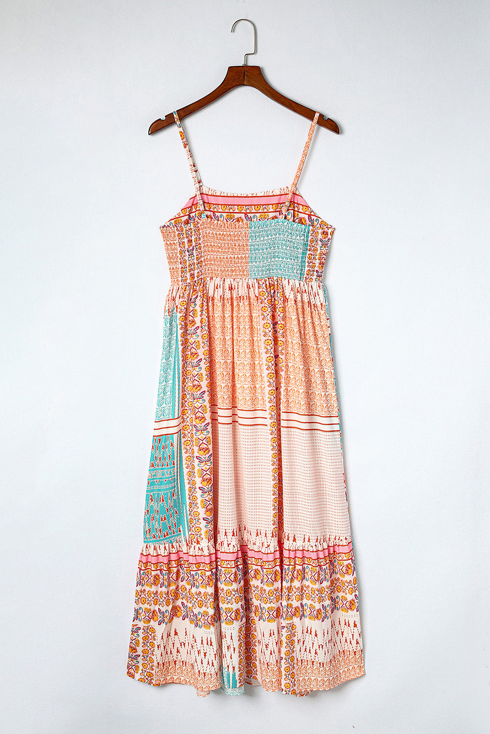 Women's Multicolor Boho Patchwork Print Square Neck Sundress