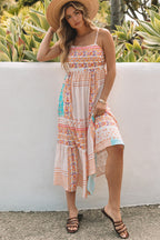 Women's Multicolor Boho Patchwork Print Square Neck Sundress