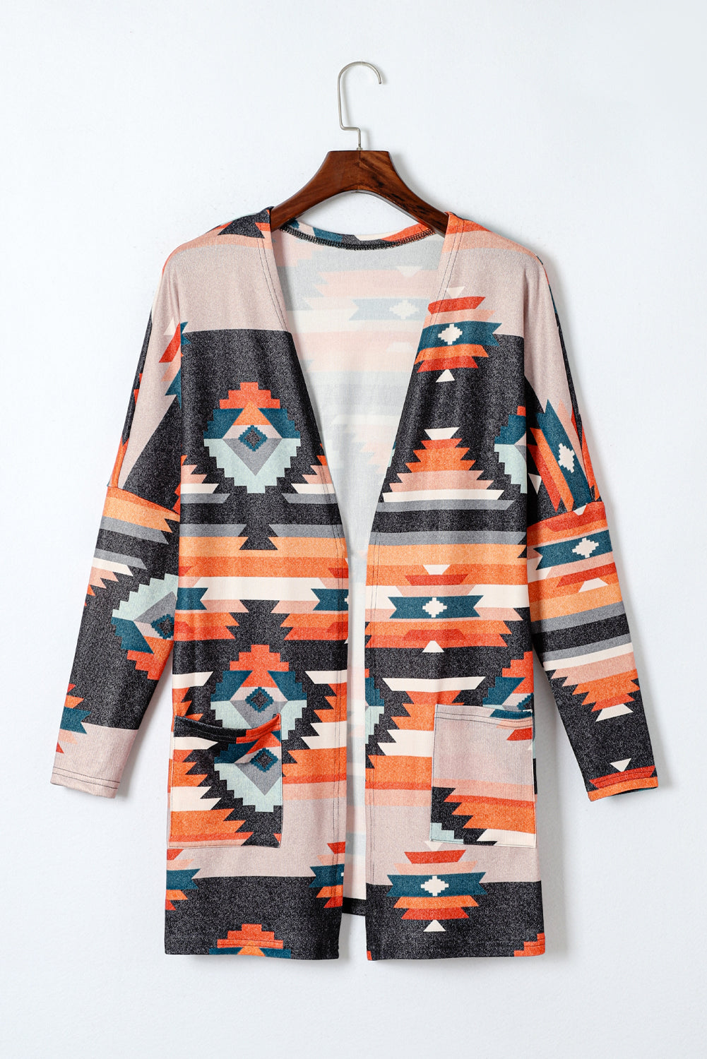 Western Tribal Aztec Print Cardigan Orange