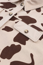 Khaki Cow Spots Printed Corduroy Shacket